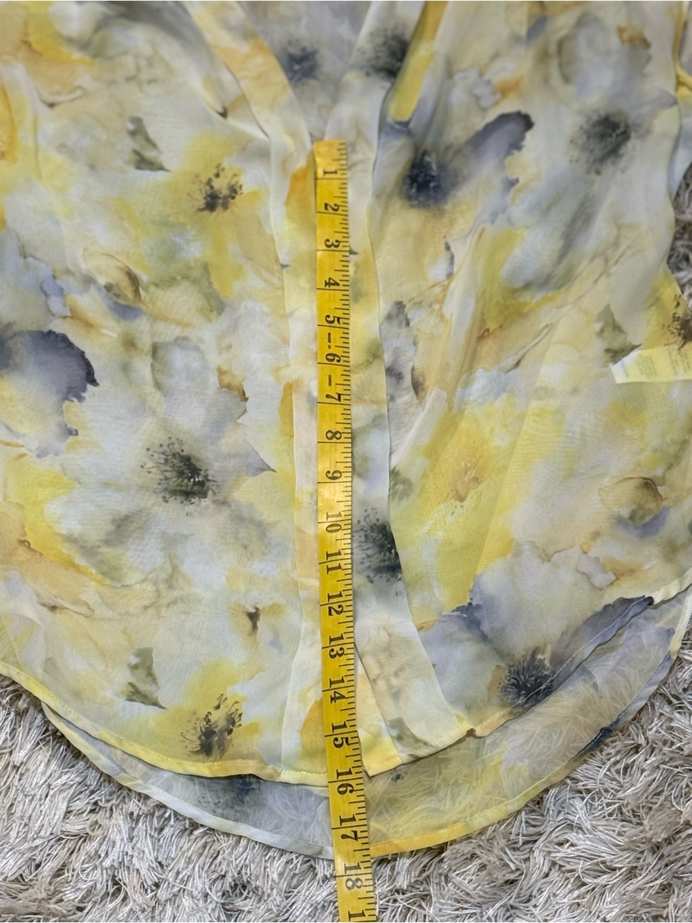 Floral Sheer Flowy Blouse | V-Neck | Yellow Watercolor Summer Top | Medium - Picture 10 of 14